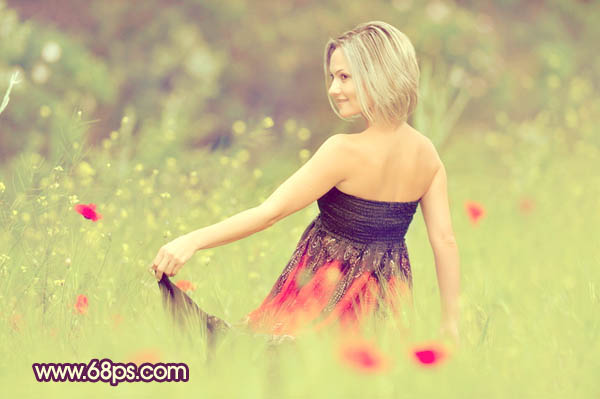 Photoshop将外景人物图片调成甜美的紫黄色