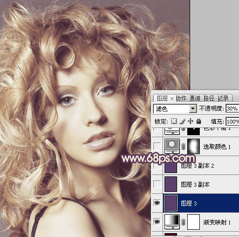 Photoshop将人物图片调成古典紫红色效果