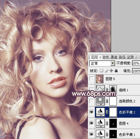 Photoshop将人物图片调成古典紫红色效果