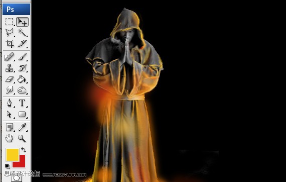 photoshop合成正在施展火焰魔法的法师