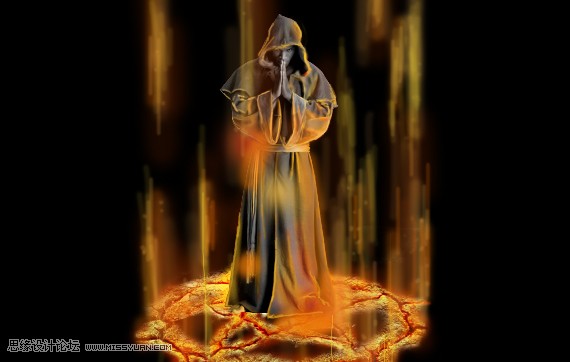 photoshop合成正在施展火焰魔法的法师