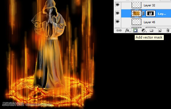 photoshop合成正在施展火焰魔法的法师