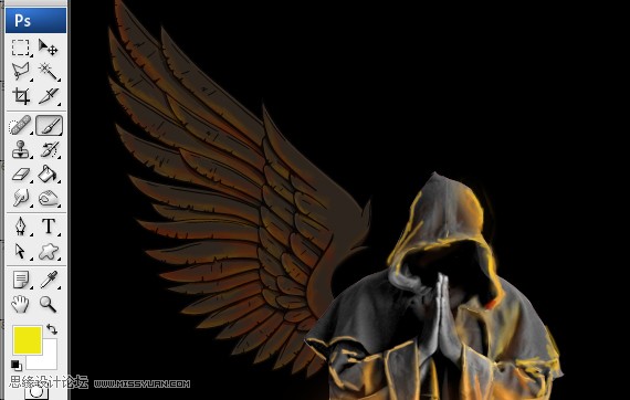 photoshop合成正在施展火焰魔法的法师