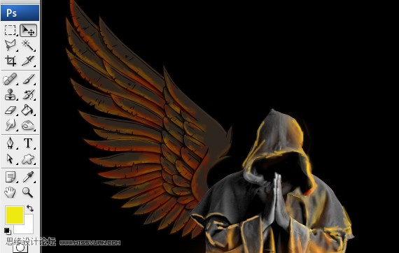 photoshop合成正在施展火焰魔法的法师