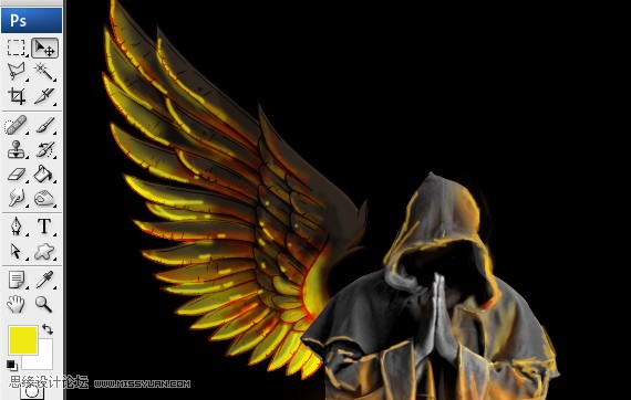 photoshop合成正在施展火焰魔法的法师