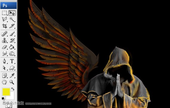 photoshop合成正在施展火焰魔法的法师