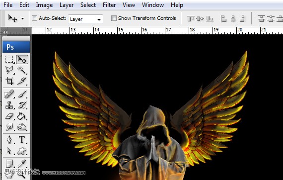 photoshop合成正在施展火焰魔法的法师