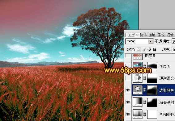 Photoshop将风景图片调成暗红的黄昏色