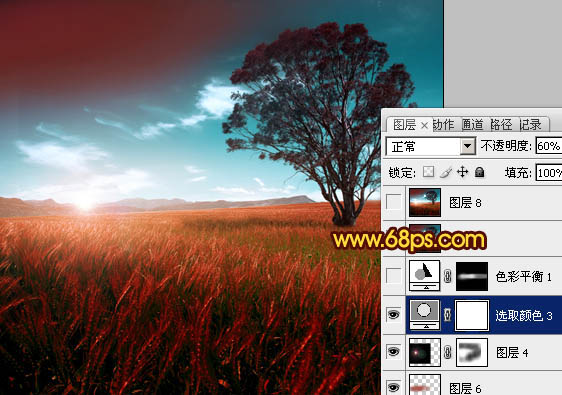 Photoshop将风景图片调成暗红的黄昏色