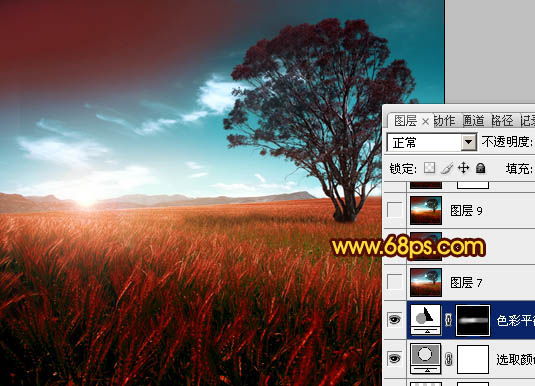 Photoshop将风景图片调成暗红的黄昏色