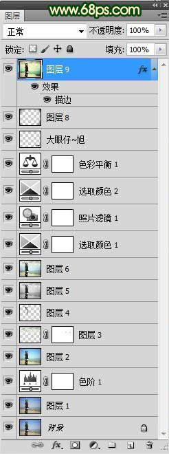 Photoshop将海景人物图片调成柔美的淡绿色