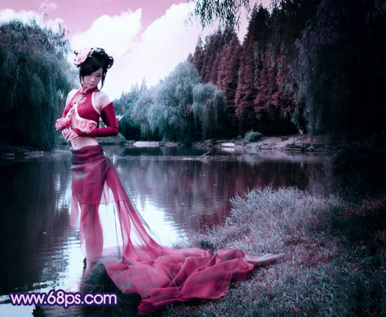 Photoshop将外景人物图片调成梦幻的暗紫色