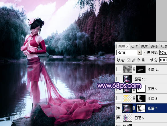 Photoshop将外景人物图片调成梦幻的暗紫色