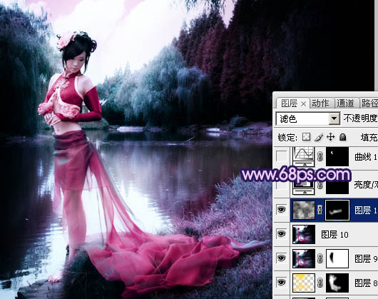 Photoshop将外景人物图片调成梦幻的暗紫色