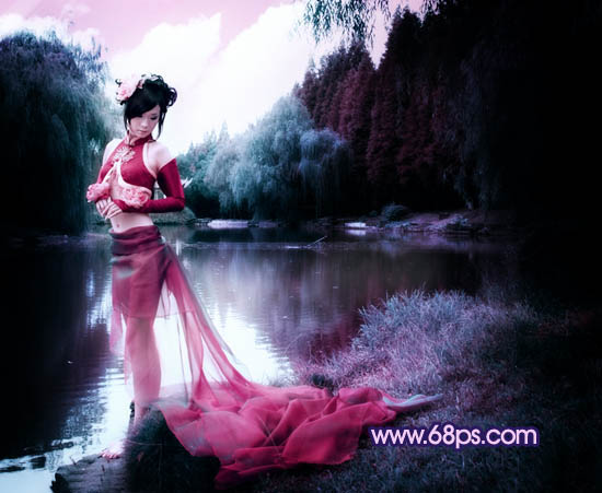 Photoshop将外景人物图片调成梦幻的暗紫色