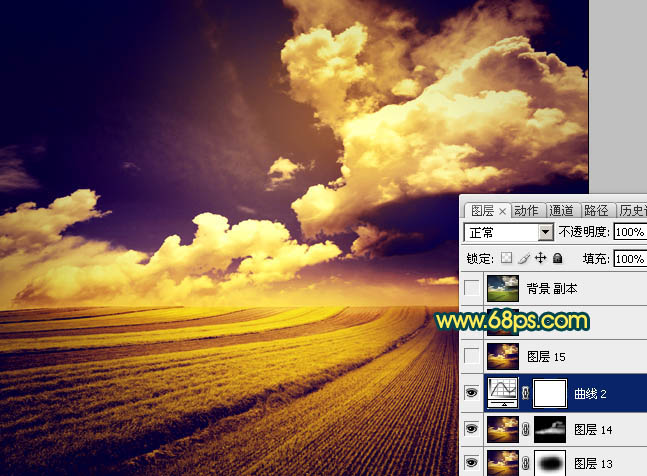 Photoshop调出绿色外景图片紫红的黄昏色