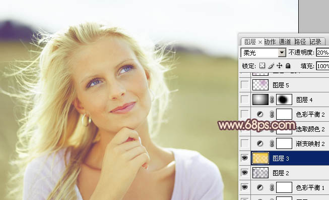 Photoshop将外景人物图片调成甜美的淡绿色