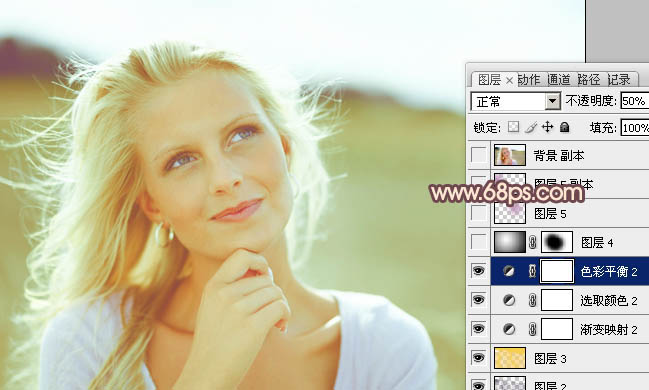 Photoshop将外景人物图片调成甜美的淡绿色