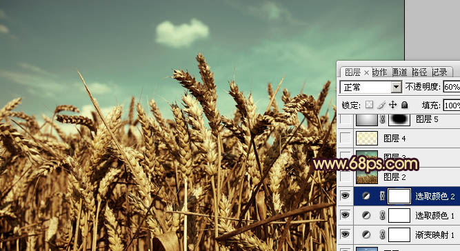 Photoshop下将麦穗图片调成古典暗青色