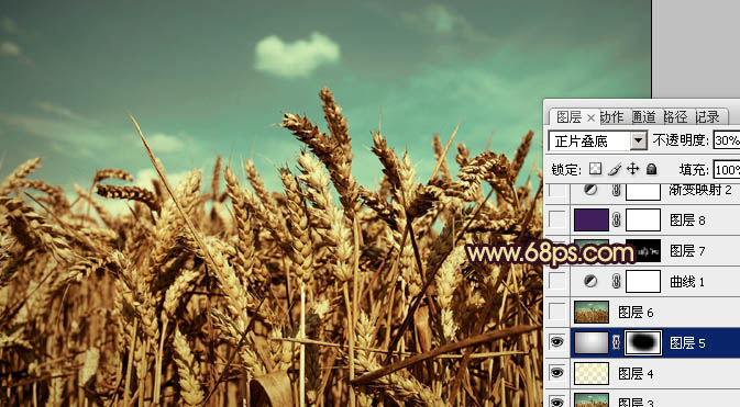Photoshop下将麦穗图片调成古典暗青色