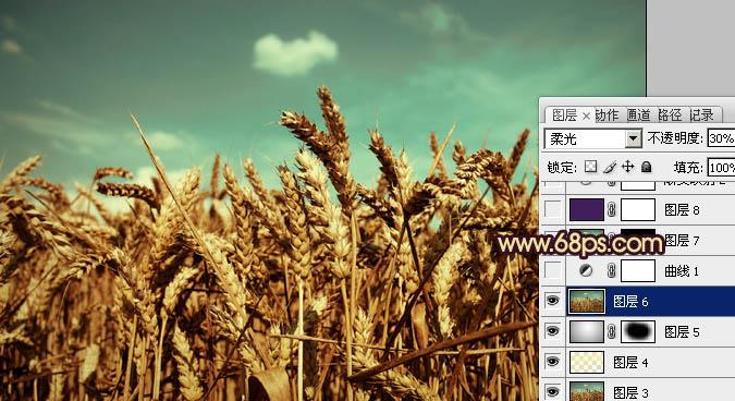 Photoshop下将麦穗图片调成古典暗青色