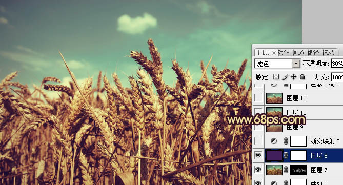 Photoshop下将麦穗图片调成古典暗青色