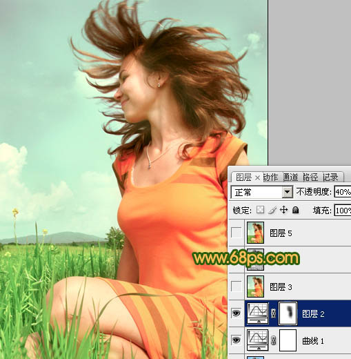 Photoshop将偏灰人物图片调成柔美的青绿色