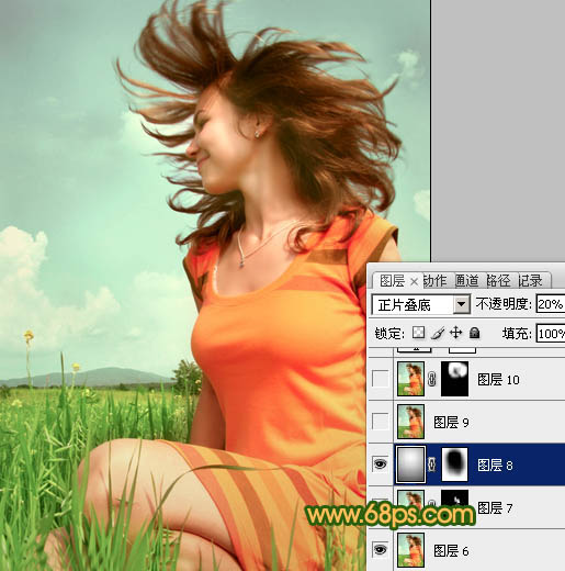 Photoshop将偏灰人物图片调成柔美的青绿色