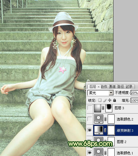 Photoshop将外景人物图片调成甜美的暗绿色