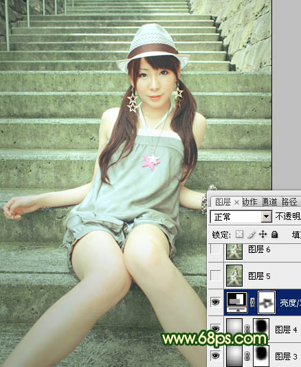 Photoshop将外景人物图片调成甜美的暗绿色