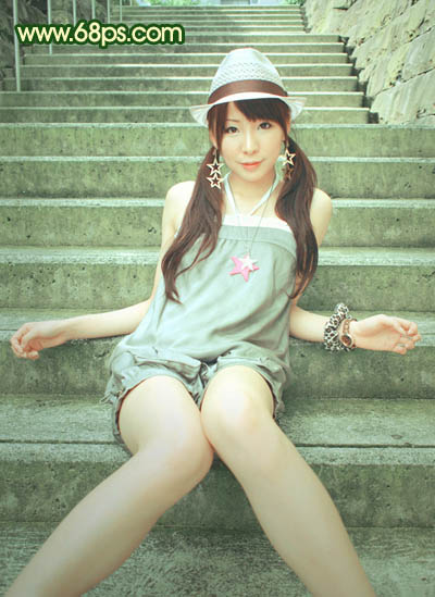 Photoshop将外景人物图片调成甜美的暗绿色