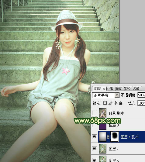 Photoshop将外景人物图片调成甜美的暗绿色