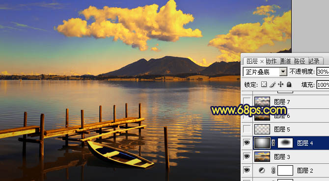 Photoshop下为湖面图片加上漂亮的朝霞色