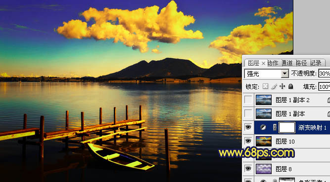 Photoshop下为湖面图片加上漂亮的朝霞色