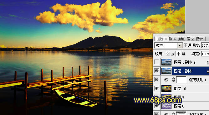 Photoshop下为湖面图片加上漂亮的朝霞色