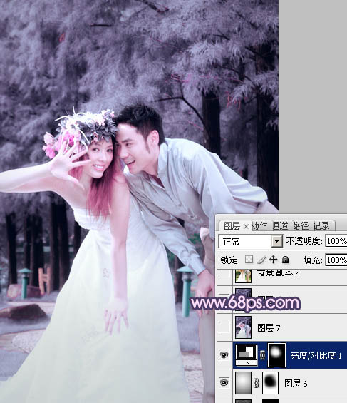 Photoshop将外景婚片打造成浪漫的紫红色