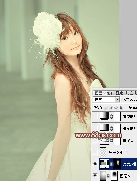 Photoshop将美女婚片调成柔美的淡褐色