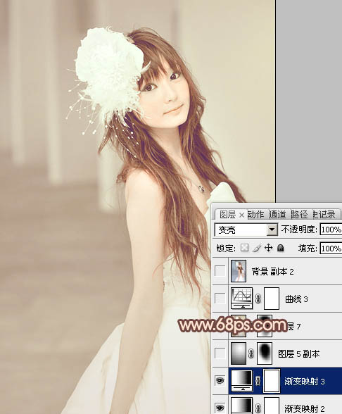 Photoshop将美女婚片调成柔美的淡褐色