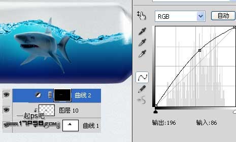 photoshop合成在瓶子里游泳的鲨鱼