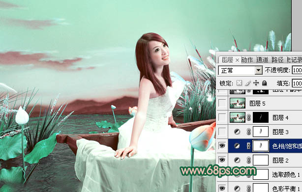 Photoshop下将外景婚片调成甜美的青绿色