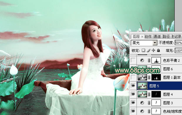 Photoshop下将外景婚片调成甜美的青绿色