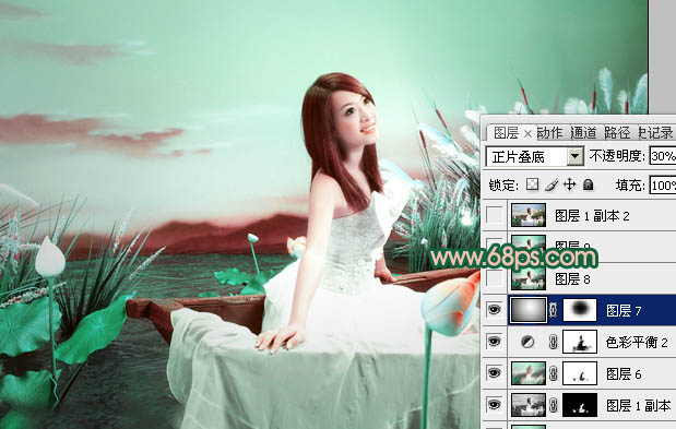 Photoshop下将外景婚片调成甜美的青绿色