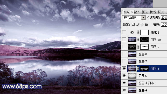 Photoshop将风景图片调成暗调蓝红色