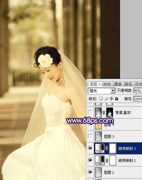 Photoshop制作古典暗蓝色外景美女婚片