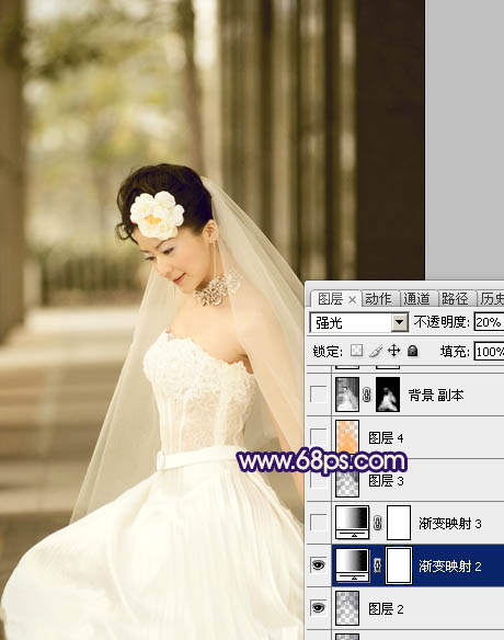 Photoshop制作古典暗蓝色外景美女婚片