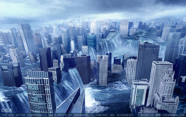 photoshop合成科幻的洪水蔓延的城市