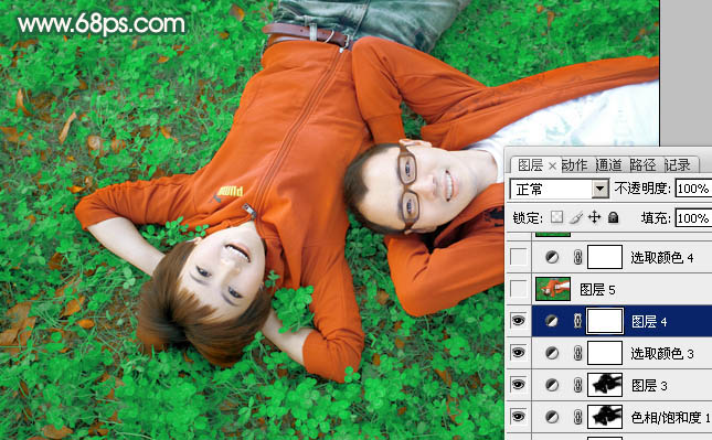 Photoshop将情侣图片调成甜美的橙红色