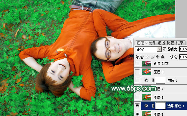 Photoshop将情侣图片调成甜美的橙红色