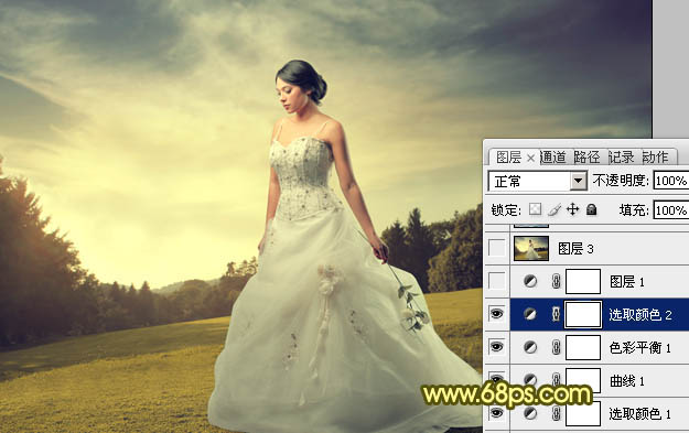 Photoshop将外景婚片调成柔美的暖调