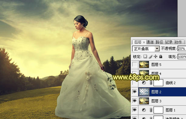 Photoshop将外景婚片调成柔美的暖调